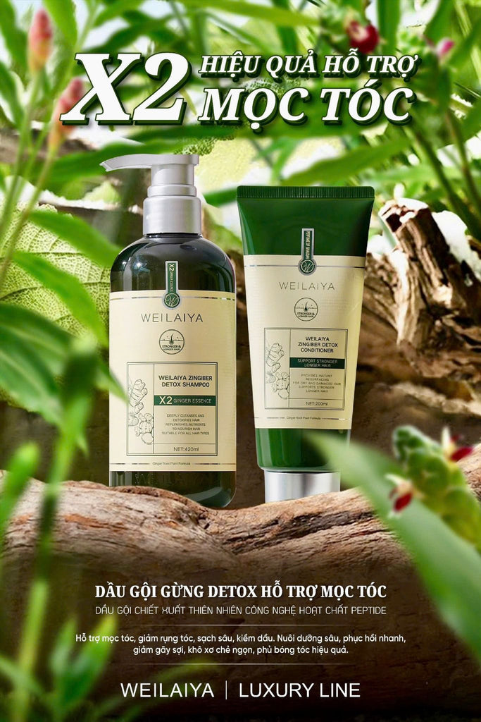 Bộ dầu gội gừng detox hỗ trợ mọc tóc Weilaiya Luxury 420mlx200ml