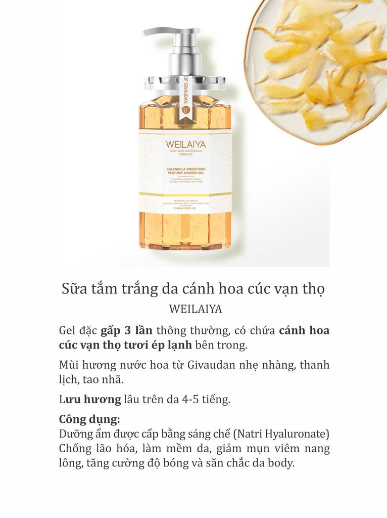 Sữa tắm trắng da cánh hoa cúc Calendula Weilaiya 450ml