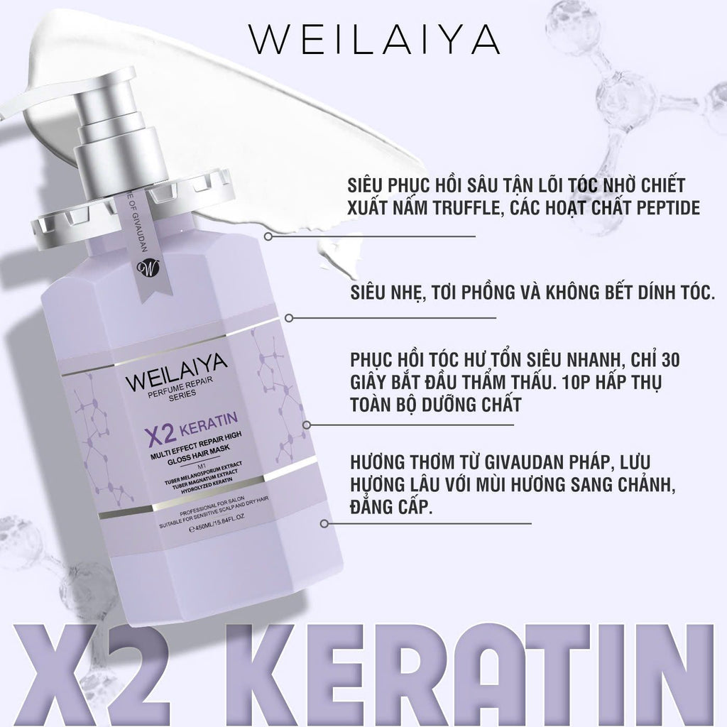 Hấp đa tầng phục hồi liên kết tóc Weilaiya X2 Keratin 450ml